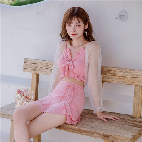 游泳衣女分體性感比基尼泡溫泉遮肚顯瘦小胸聚攏新款超仙網紅泳裝-細節圖4