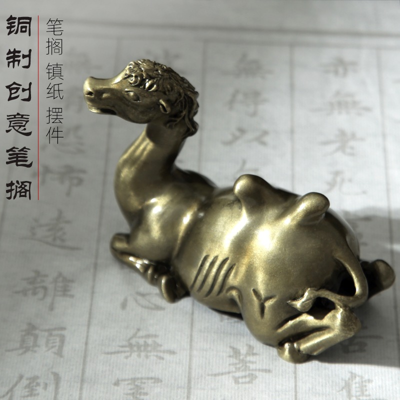 青銅紅銅駱駝筆擱文房四寶創意把玩擱物贈禮擺件仿古銅器毛筆創意銅筆山書法國畫復古銅藝筆託筆架仿唐鎮紙-細節圖2