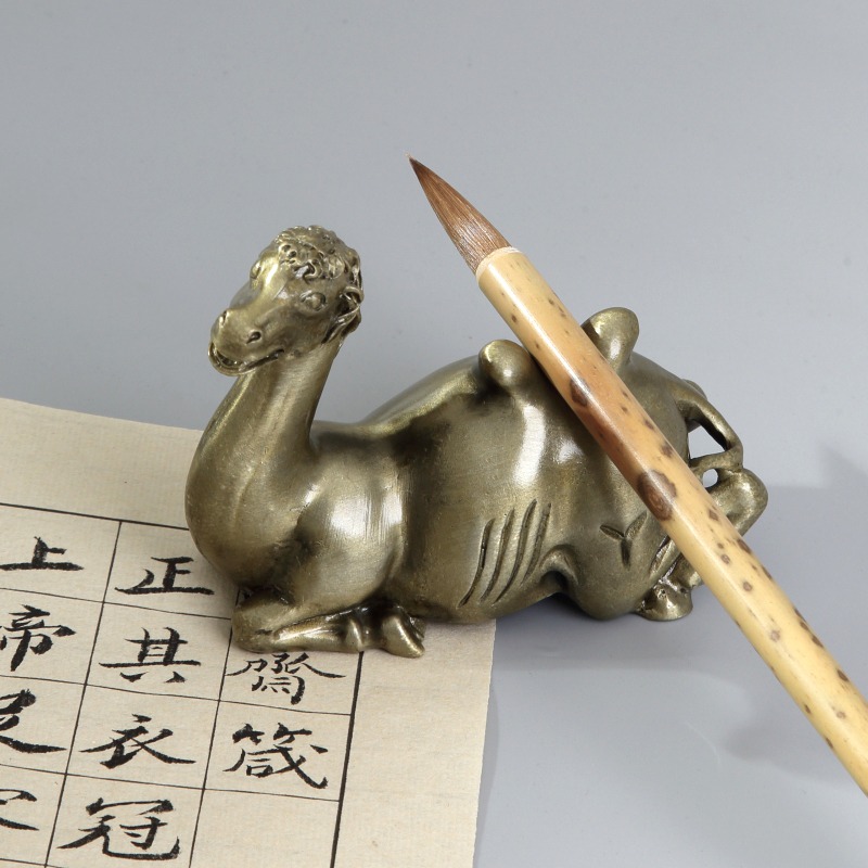 青銅紅銅駱駝筆擱文房四寶創意把玩擱物贈禮擺件仿古銅器毛筆創意銅筆山書法國畫復古銅藝筆託筆架仿唐鎮紙-細節圖3