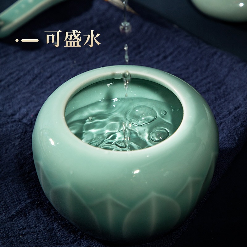 大山皮紙青瓷筆洗缸蓮瓣水盂多功能陶瓷洗毛筆盒初學者書法墨碟筆擱國畫用筆舔調色盤文房四寶桌面擺件-細節圖3