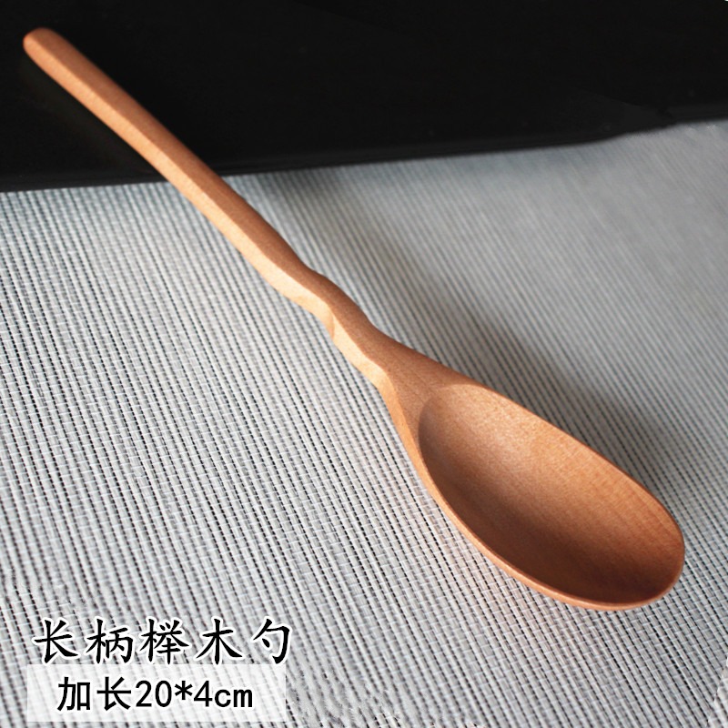 日式原木小湯勺湯匙家用實木拉麪勺木製餐勺長柄大號調羹喫麪勺子-細節圖3