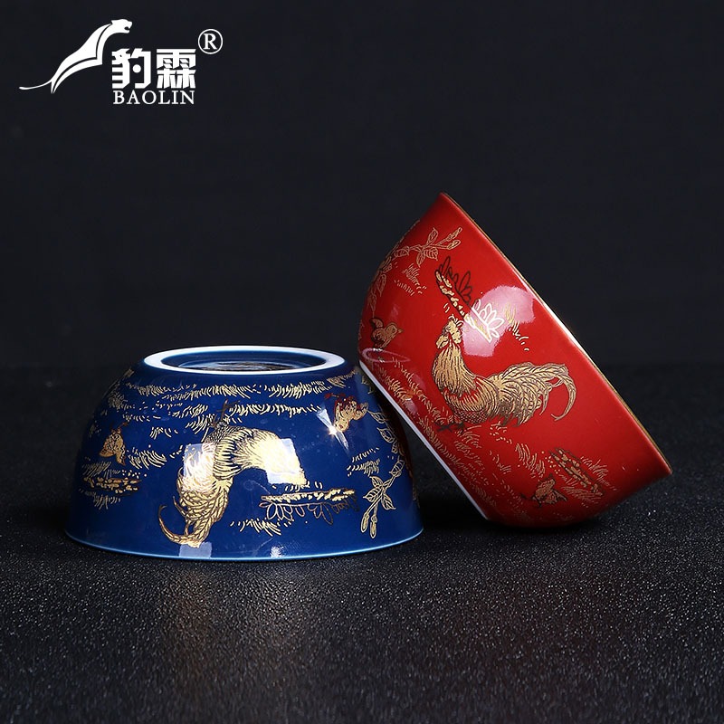 色釉金花紙雞缸杯仿古功夫茶杯霽藍霽紅陶瓷品茗杯禮盒單杯主人杯-細節圖2