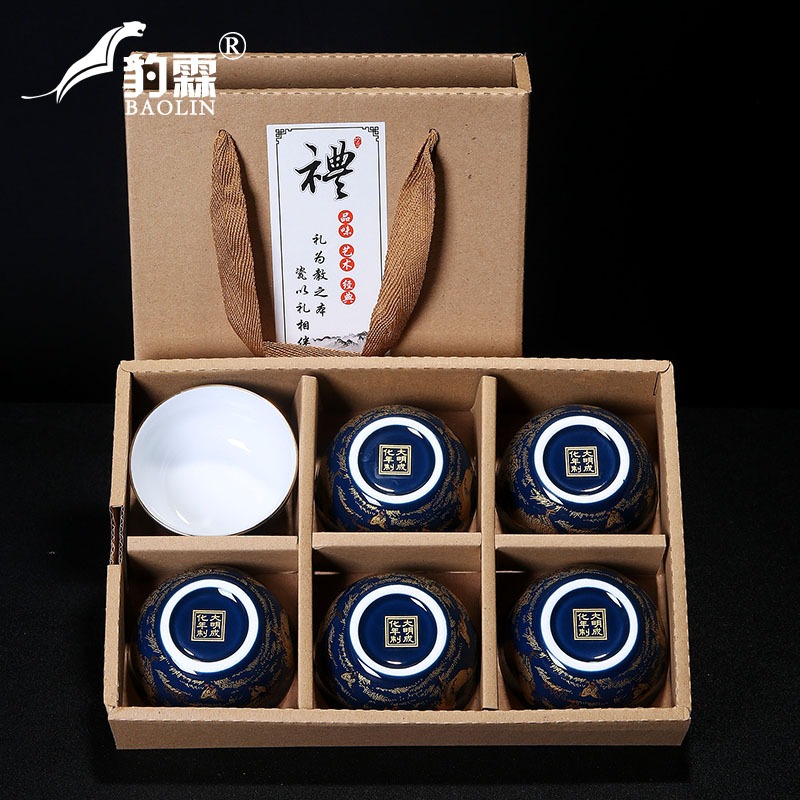 色釉金花紙雞缸杯仿古功夫茶杯霽藍霽紅陶瓷品茗杯禮盒單杯主人杯-細節圖3