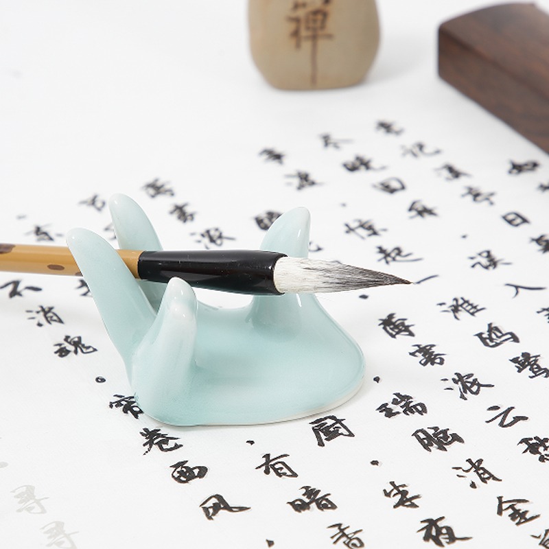 大山皮紙創意陶瓷纖手筆擱學生初學者多功能毛筆書法筆山個性擱筆架子筆託文房四寶國畫用品鎮尺可愛桌面擺件-細節圖4