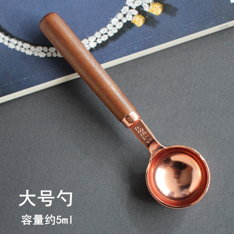 胡桃木柄紫銅色量勺調味匙湯匙茶匙量勺烘焙量匙家用刻度計量勺子-細節圖3