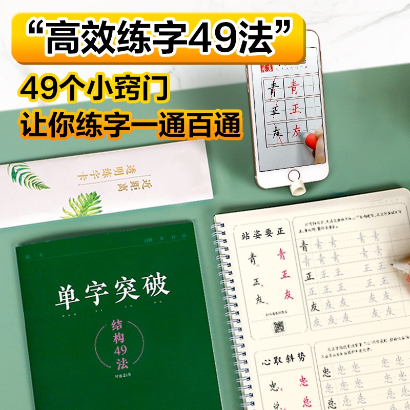 志飛習字高效練字帖結構49法硬筆楷書書法練字小學生練字帖正楷速成教程大學生女生漂亮手寫字體成人練字卡-細節圖3