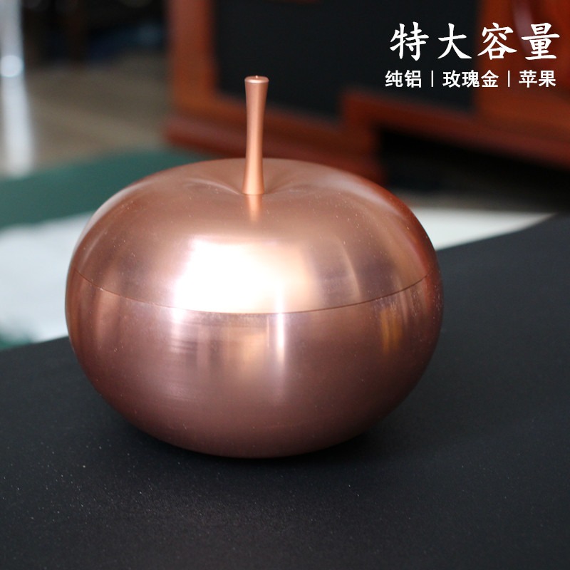加厚鋁金屬煙灰缸創意蘋果煙盅擺件家用客廳辦公室防風煙灰缸帶蓋-細節圖4