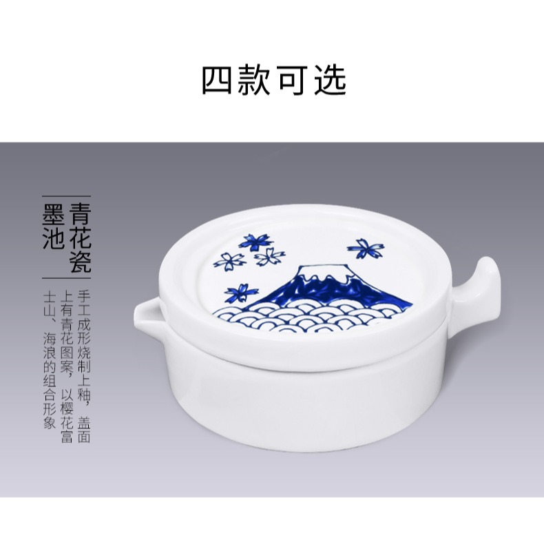 天一堂陶瓷青花瓷多功能墨池學生帶蓋硯臺練毛筆字畫國畫裝墨汁墨液墨盤筆洗筆架帶蓋硯臺仿瓷黑色白色墨池-細節圖7