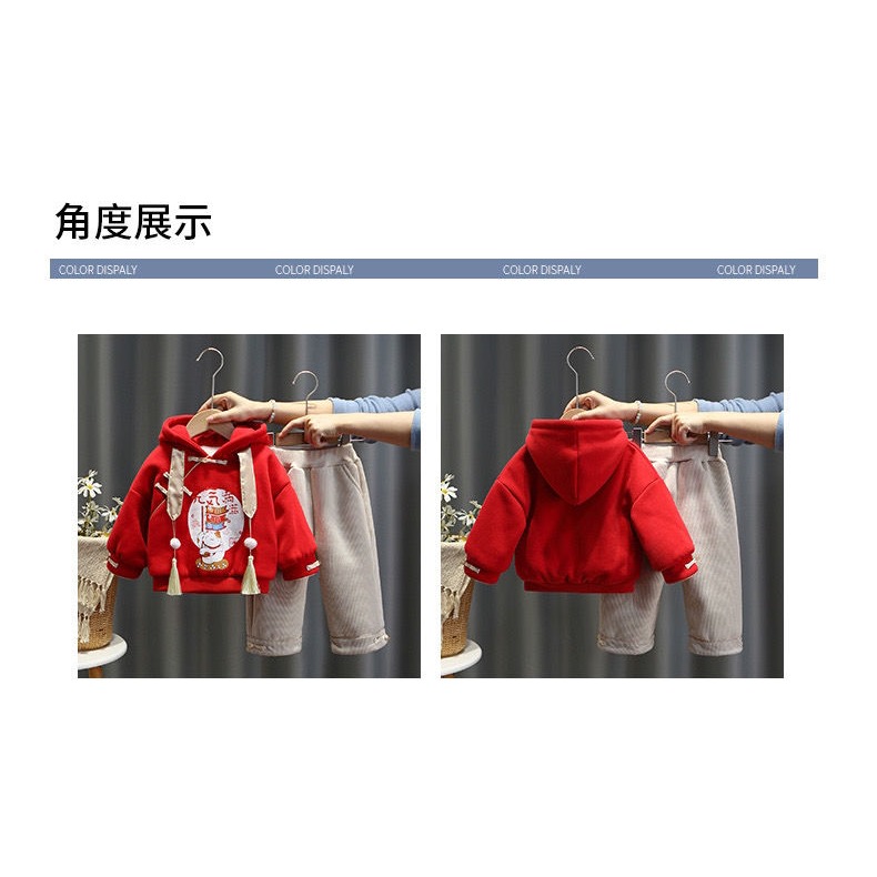 女童中國風衛衣套裝年服冬裝新款唐裝兒童加絨加厚運動兩件套寶寶-細節圖8