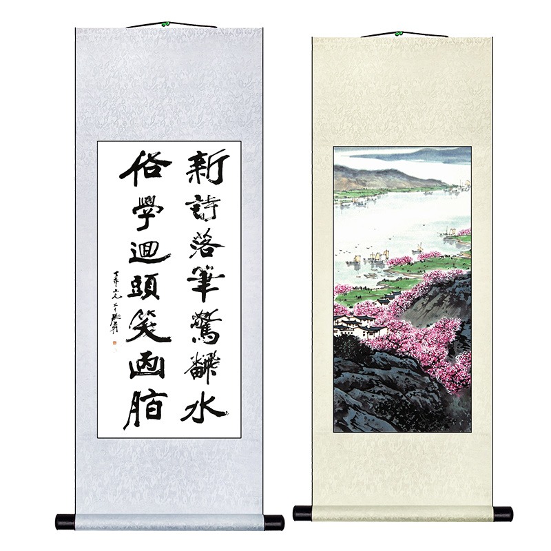 宣紙空白卷軸全綾中堂書法畫卷軸精裝裱半生半熟橫軸豎立掛軸畫立軸橫批掛軸創作宣紙字畫卷軸-細節圖4