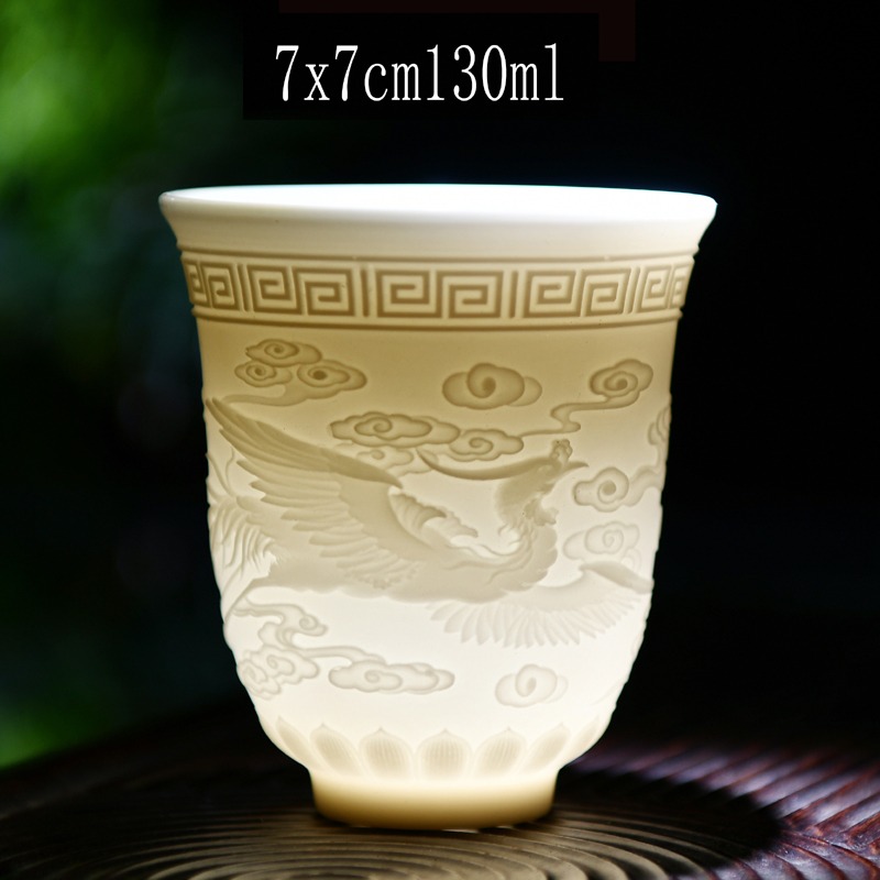 仿古羊脂玉禪意心經杯功夫茶杯人帶禮盒現代單個人杯主人杯品茗杯-細節圖4