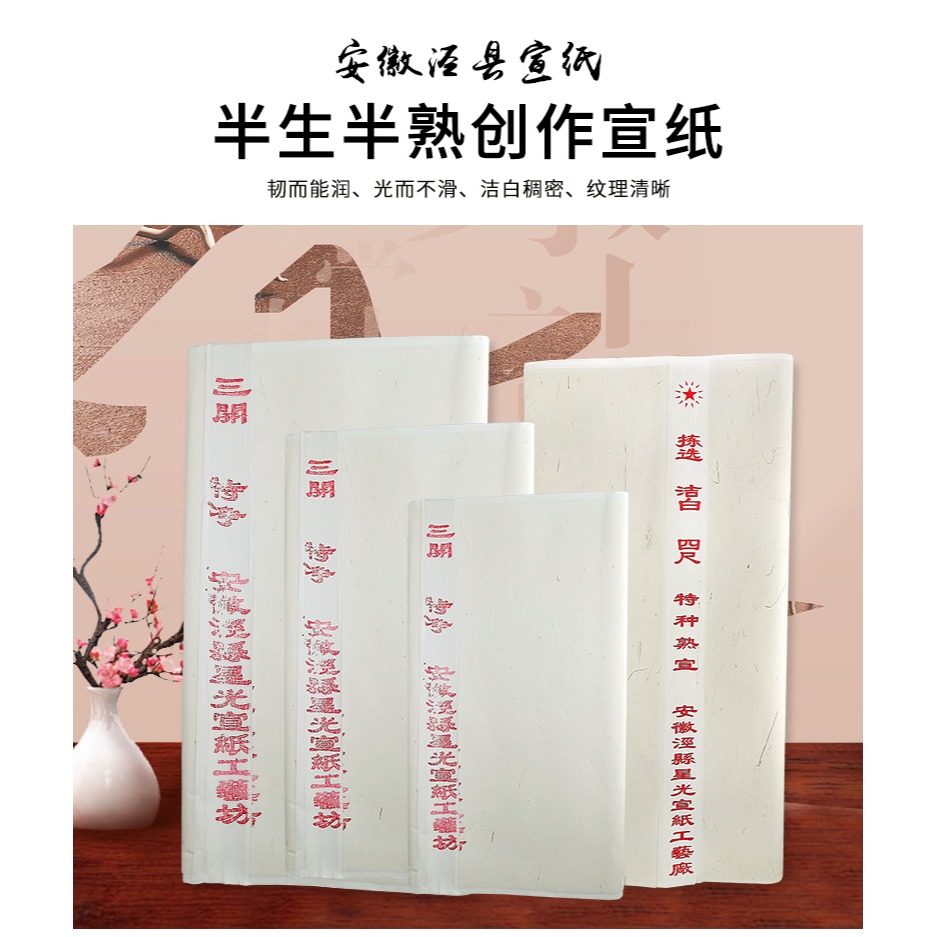 天一堂四尺整張宣紙100張生宣/熟宣/半生半熟宣紙書法用紙作品紙國畫工筆畫初學者用寫毛筆字練字書法作畫-細節圖8