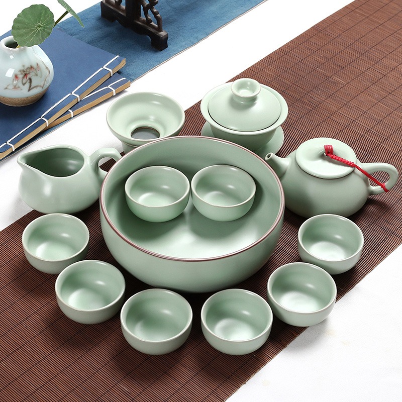汝窯哥窯功夫茶具套裝家用陶瓷泡茶杯茶壺喝茶道小套簡約現代白瓷-細節圖2