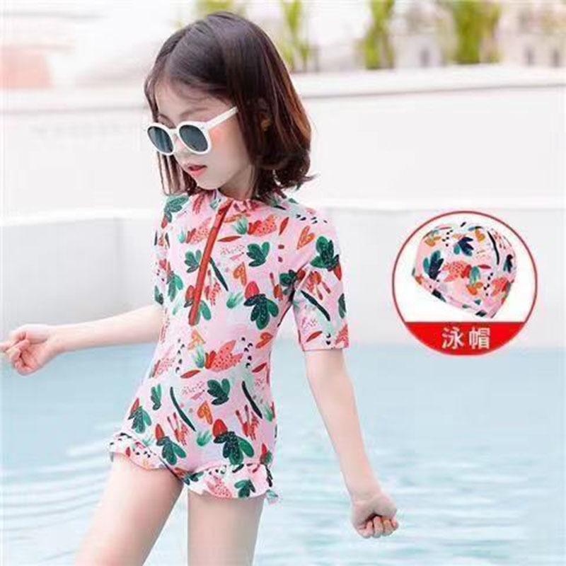 兒童泳衣女2022新款夏洋氣韓版連體短袖女童泳裝中小童寶寶游泳衣-細節圖2