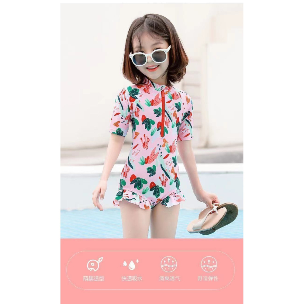 兒童泳衣女2022新款夏洋氣韓版連體短袖女童泳裝中小童寶寶游泳衣-細節圖8