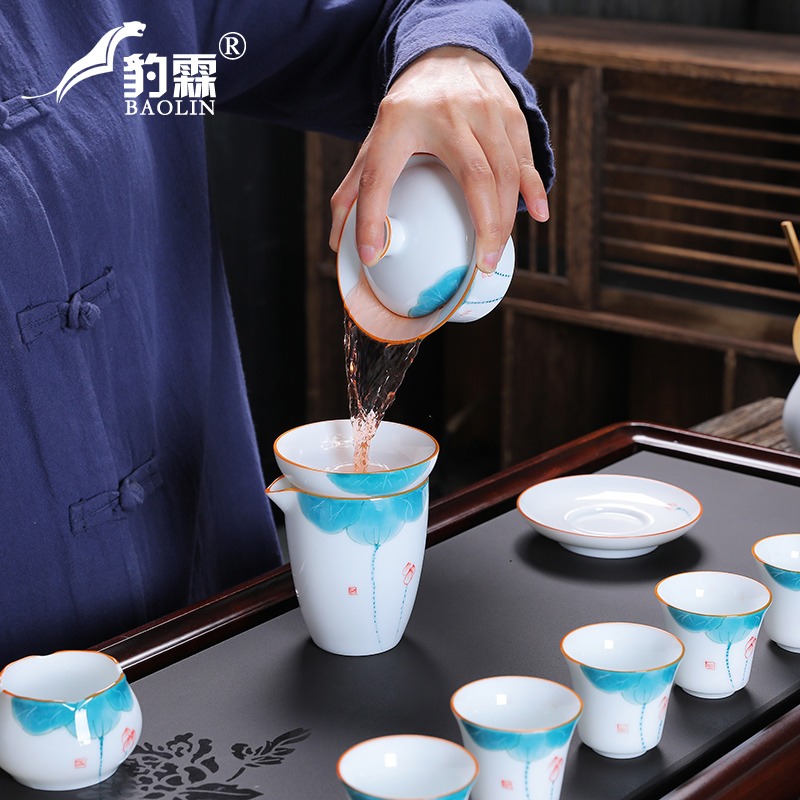 茶漏託茶濾茶葉過濾網泡茶器分離器茶隔陶瓷茶具茶杯全瓷一體手繪-細節圖3