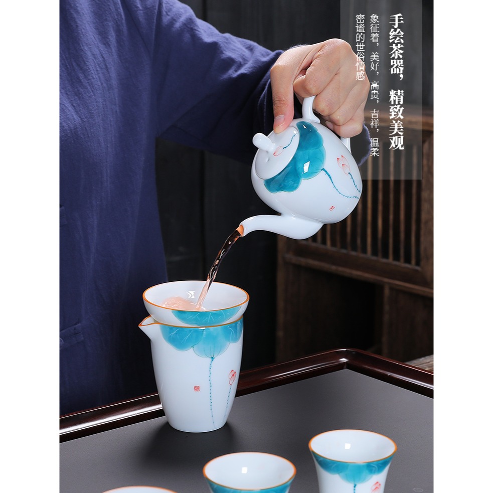 茶漏託茶濾茶葉過濾網泡茶器分離器茶隔陶瓷茶具茶杯全瓷一體手繪-細節圖7