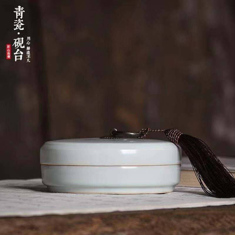 天一堂陶瓷火鍋硯帶蓋雙圈保濕不幹墨兒童學生硯臺文房四寶毛筆初學書法國畫用盛墨墨盒防蒸發不幹筆墨碟-細節圖3