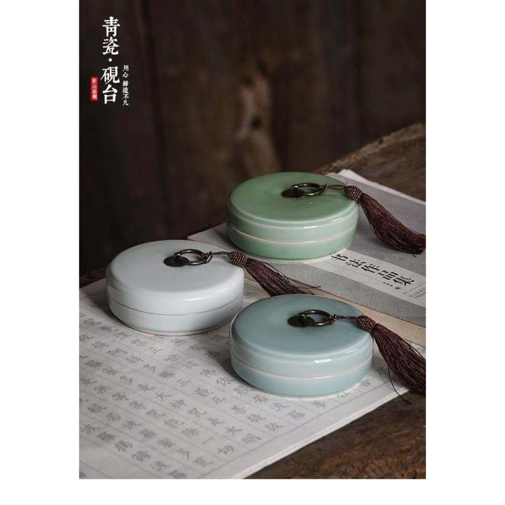 天一堂陶瓷火鍋硯帶蓋雙圈保濕不幹墨兒童學生硯臺文房四寶毛筆初學書法國畫用盛墨墨盒防蒸發不幹筆墨碟-細節圖6