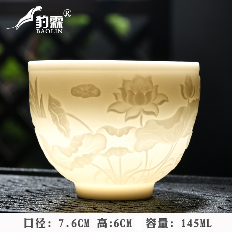 手工大號浮雕羊脂玉主人杯高檔禮盒裝酒杯小盞杯大號辦公室泡茶杯-細節圖2