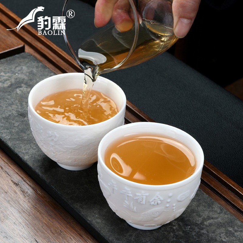 手工大號浮雕羊脂玉主人杯高檔禮盒裝酒杯小盞杯大號辦公室泡茶杯-細節圖4