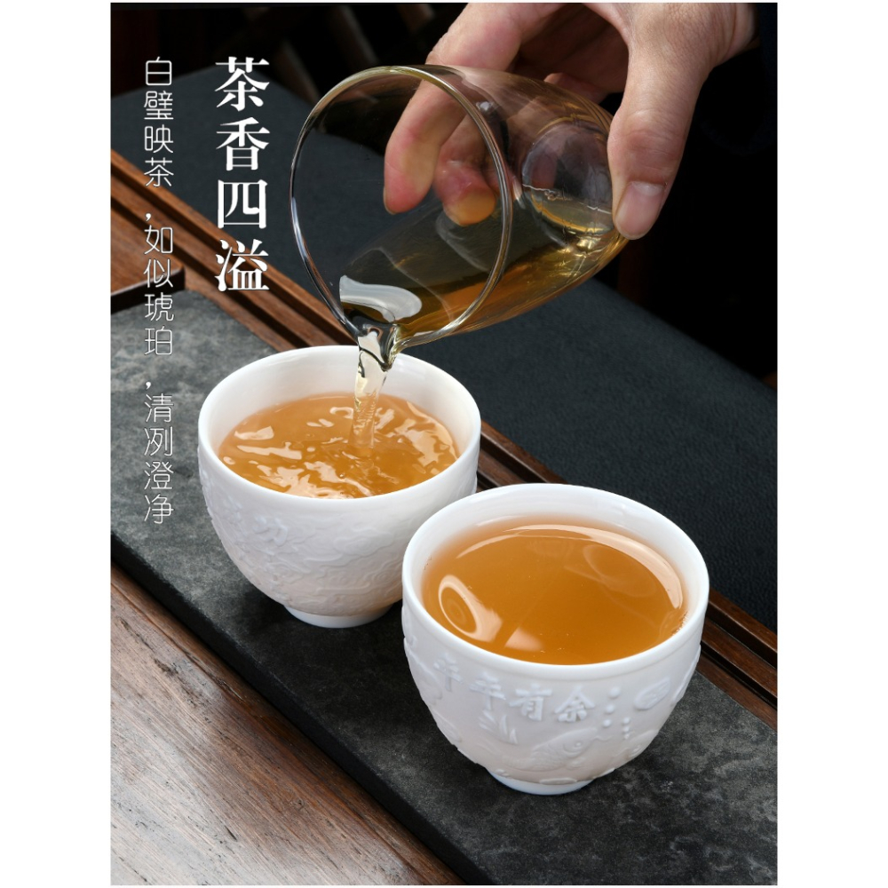 手工大號浮雕羊脂玉主人杯高檔禮盒裝酒杯小盞杯大號辦公室泡茶杯-細節圖8