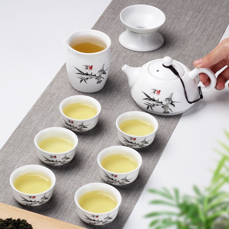 白瓷茶杯具套裝家用會客泡茶盞杯整套陶瓷器茶碗帶蓋三才蓋碗套組-細節圖2