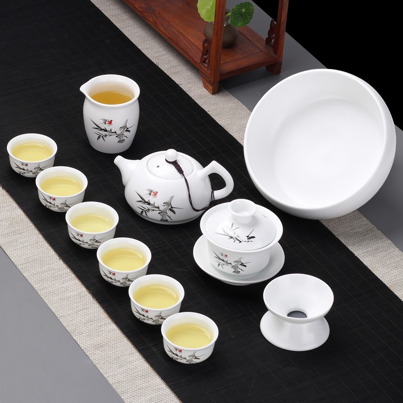 白瓷茶杯具套裝家用會客泡茶盞杯整套陶瓷器茶碗帶蓋三才蓋碗套組-細節圖3