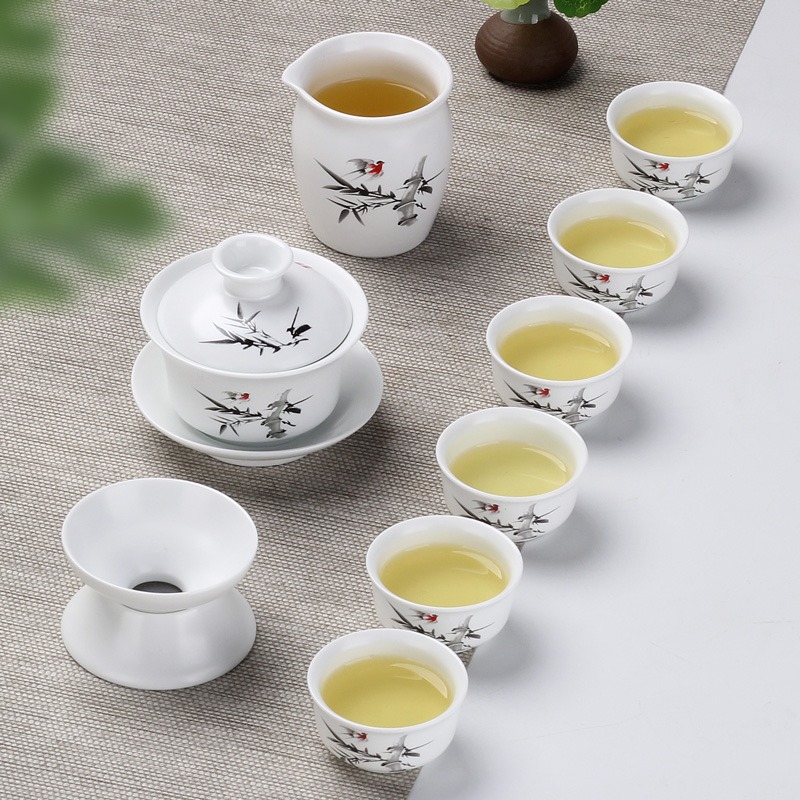 白瓷茶杯具套裝家用會客泡茶盞杯整套陶瓷器茶碗帶蓋三才蓋碗套組-細節圖4