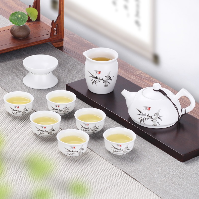 白瓷茶杯具套裝家用會客泡茶盞杯整套陶瓷器茶碗帶蓋三才蓋碗套組-細節圖5