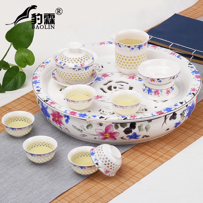 玲瓏鏤空蜂窩功夫泡茶具整套裝陶瓷家用蓋碗茶碗茶杯子用品大全套-細節圖3
