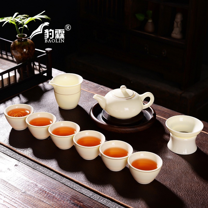 羊脂玉寶石黃公道杯茶濾一體分茶器公杯陶瓷茶具茶漏套裝茶海功夫-細節圖3