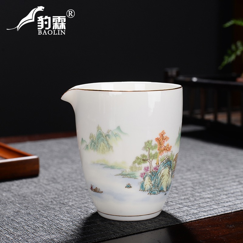 羊脂玉寶石黃公道杯茶濾一體分茶器公杯陶瓷茶具茶漏套裝茶海功夫-細節圖8