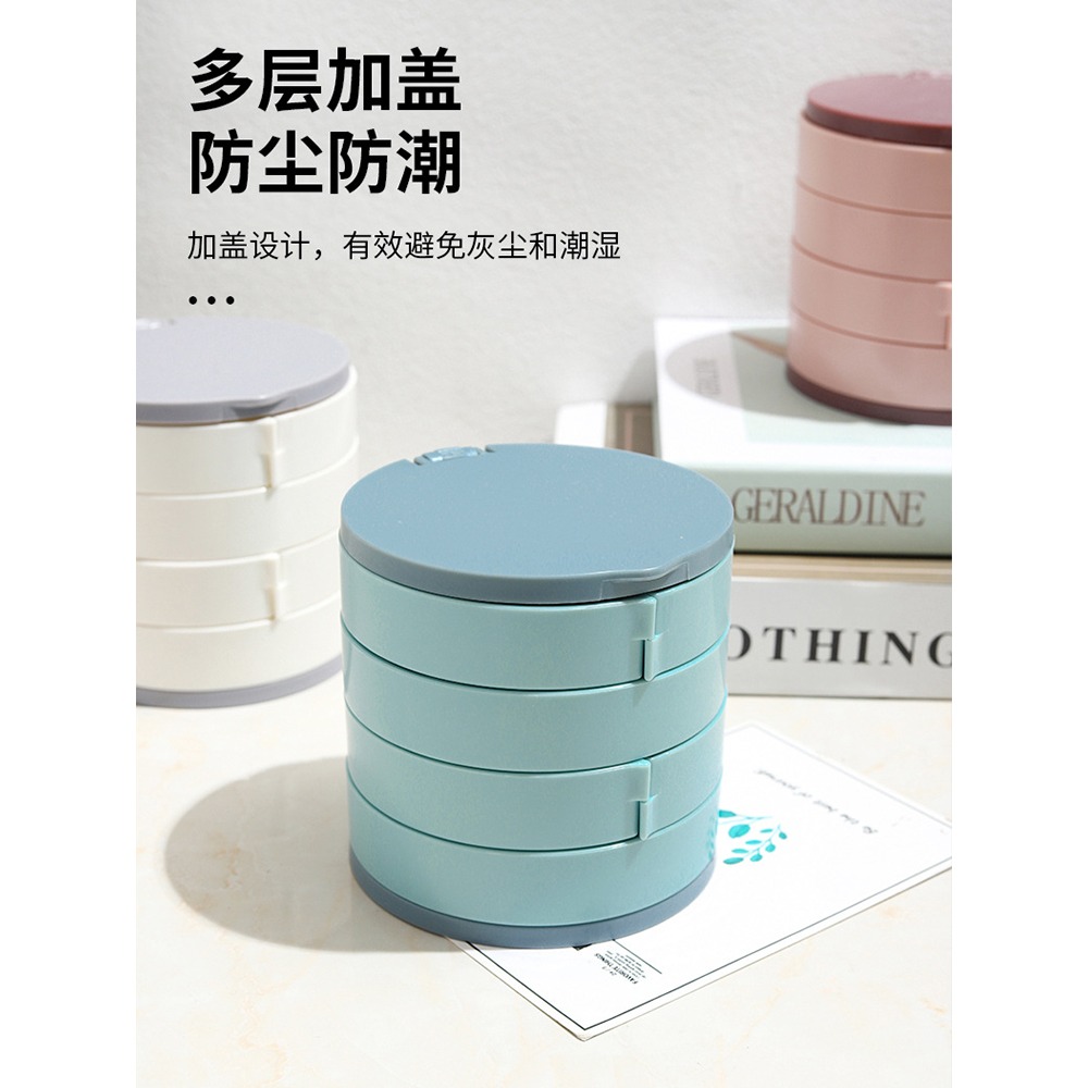 旋轉首飾收納盒桌面多層耳環耳釘展示架鏡子帶蓋防塵盒精緻飾品架-細節圖3
