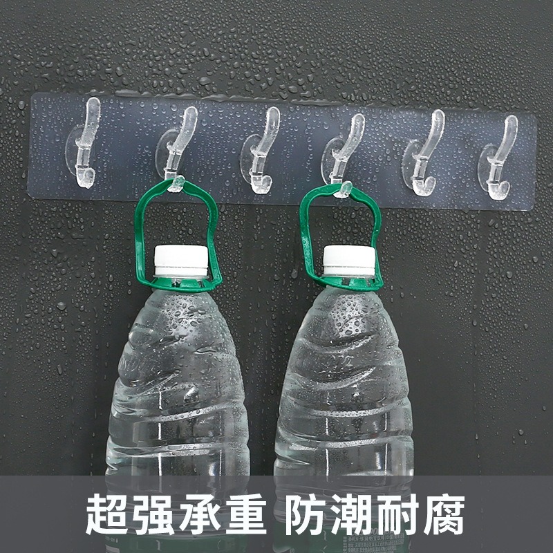 六連排掛鉤免打孔無痕門後強粘膠鉤子墻壁墻上衣帽鉤廚房浴室粘鉤-細節圖4