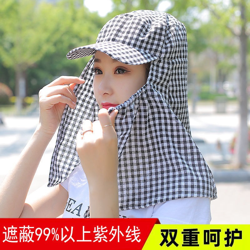 夏季女透氣防曬帽採茶遮陽帽子遮臉護頸防紫外線防曬騎車幹活帽子-細節圖3