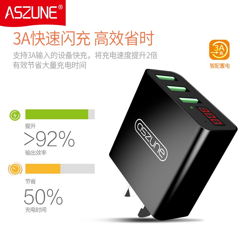 usb插頭多口充電器快充手機充電頭多孔插座款數顯通用安卓快速多功能雙頭雙口多用快沖三口一拖三多頭三合一3-細節圖3
