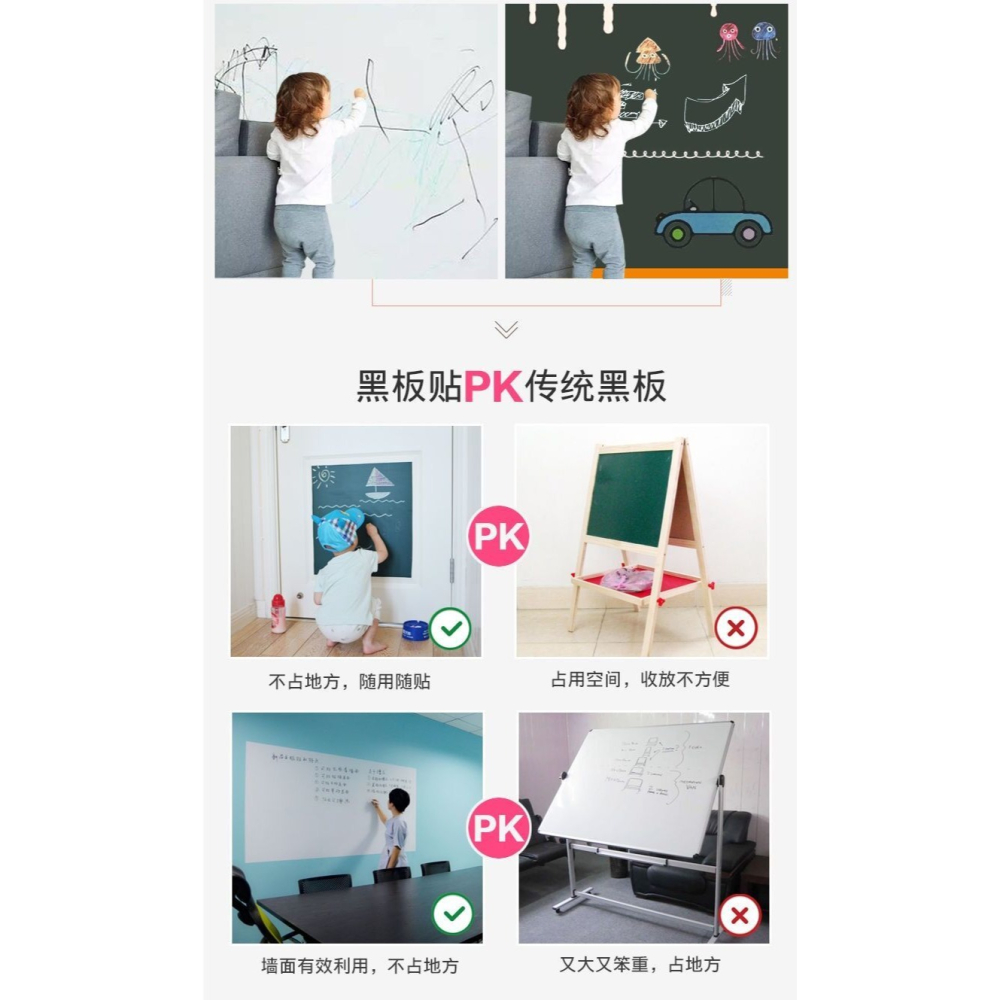 兒童黑板貼白板貼黑板墻家用教學塗鴉墻膜可擦寫自粘墻貼紙可移除-細節圖8