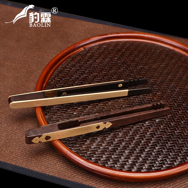 紫光檀鑲銅防滑茶夾木鑷子杯子夾喝茶夾子茶藝教學專用泡茶具用品-細節圖5