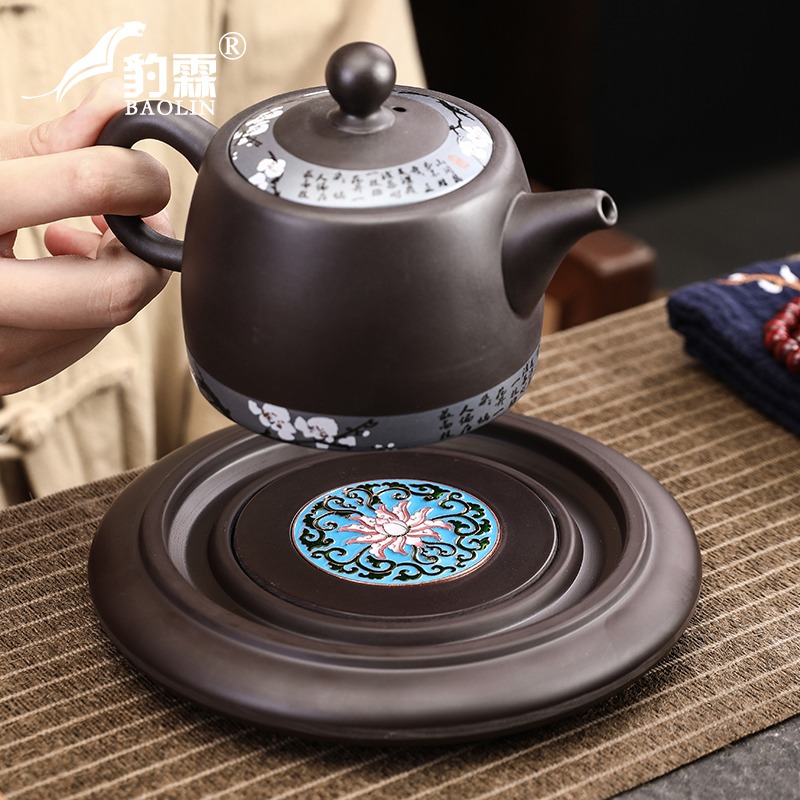 電木壺承景泰藍琺瑯彩幹泡臺茶壺墊壺託茶道隔熱防滑功夫茶具配件-細節圖2