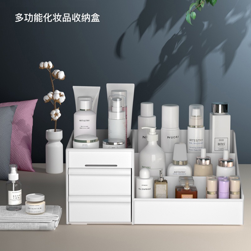 桌面口紅化妝品收納盒護膚品化妝刷首飾防塵塑料整理盒桌面置物架-細節圖4