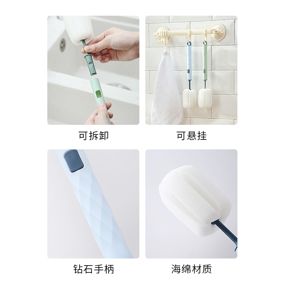 長柄杯刷家用奶瓶可換頭清潔刷無死角海綿刷子水杯茶漬刷保溫杯刷-細節圖4