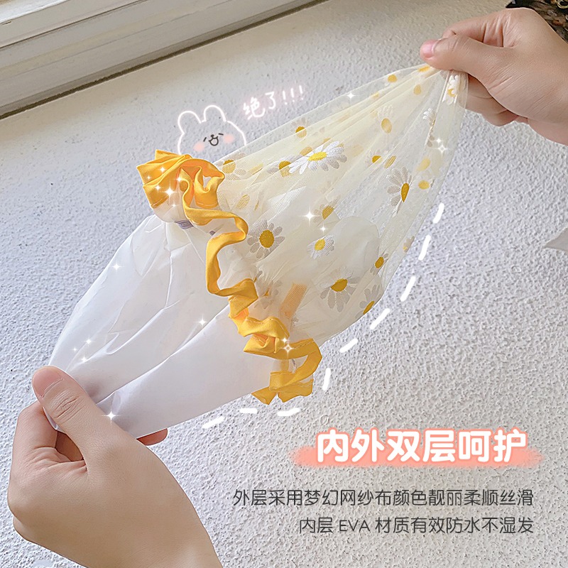 雛菊雙層浴帽成人女淋浴沐浴加厚防水洗頭帽洗澡帽廚房防油煙發帽-細節圖3