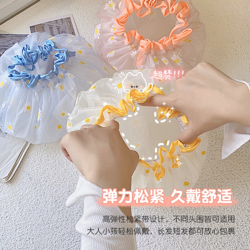 雛菊雙層浴帽成人女淋浴沐浴加厚防水洗頭帽洗澡帽廚房防油煙發帽-細節圖4