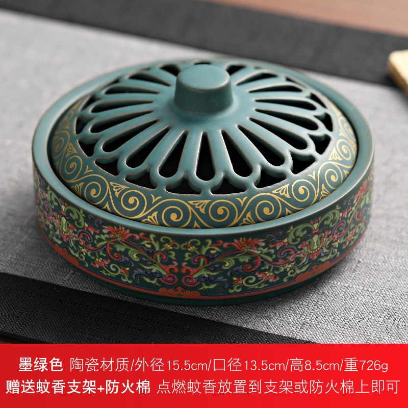 創意蚊香爐大號陶瓷香薰爐家用室內檀香爐擺件琺瑯彩沉香彩繪中式-細節圖6