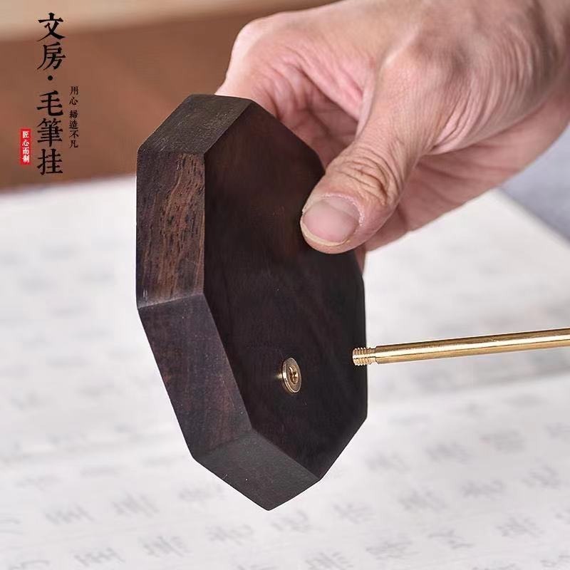 天一堂黃銅筆掛毛筆架實木銅筆架簡約毛筆掛現代筆擱擺件創意掛毛筆的筆架毛筆掛架多功能筆架子文房四寶-細節圖4