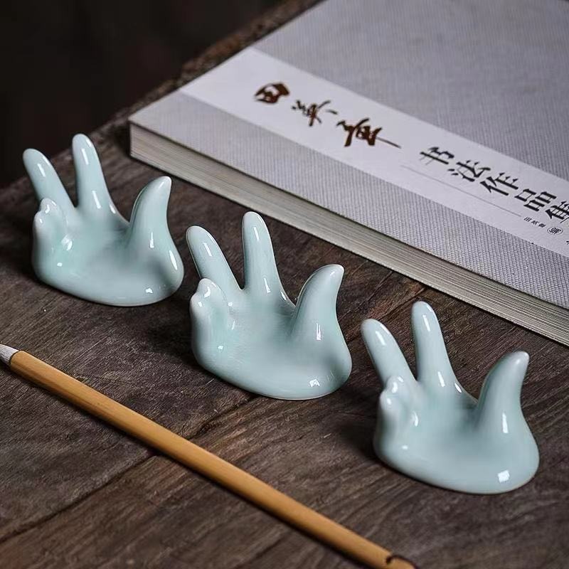 天一堂創意陶瓷纖手筆擱學生初學者多功能毛筆書法筆山個性擱筆架子筆託文房四寶國畫用品鎮尺可愛桌面擺件-細節圖6
