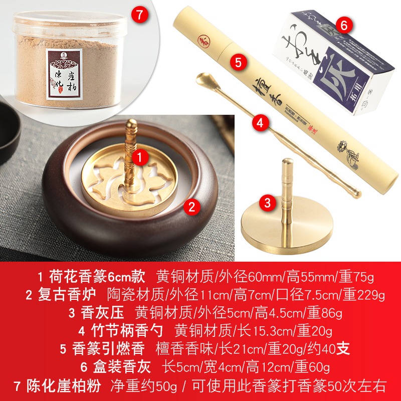 蓮花香篆香道入門工具套裝組合用品純銅模具檀香爐家用室內香薰爐-細節圖10