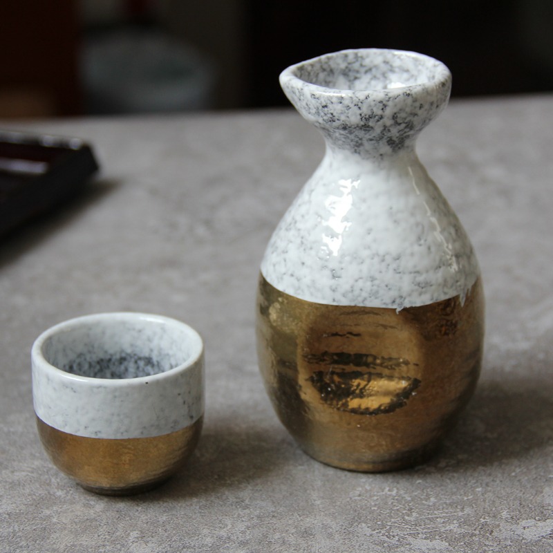 日式陶瓷酒具  清酒壺酒杯酒具瓷器 金銀清酒壺 180ml分酒器-細節圖2