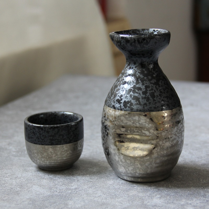 日式陶瓷酒具  清酒壺酒杯酒具瓷器 金銀清酒壺 180ml分酒器-細節圖3